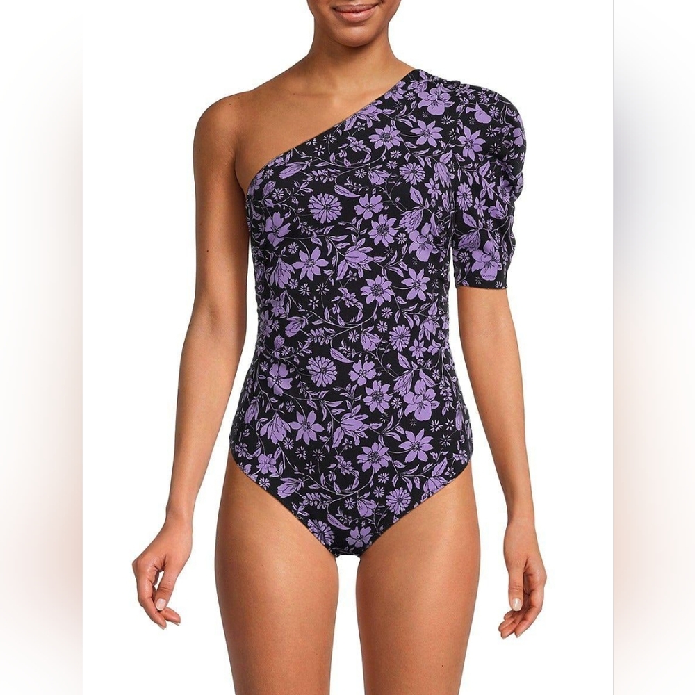 NWT ▪︎FREE PEOPLE▪︎ Somethin Bout You Purple Puff Sleeve One-Shoulder Bodysuit - Picture 1 of 6
